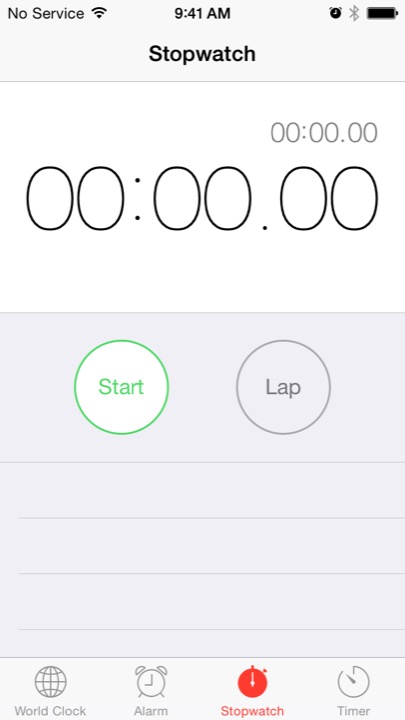 Clock Stopwatch on iPhone 5S + iPhone 5C running iOS 7.1.1