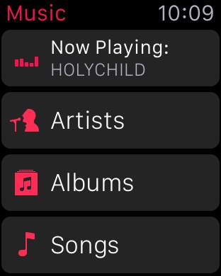 Music on Apple Watch (1st generation) 42mm running watchOS 1.0.1
