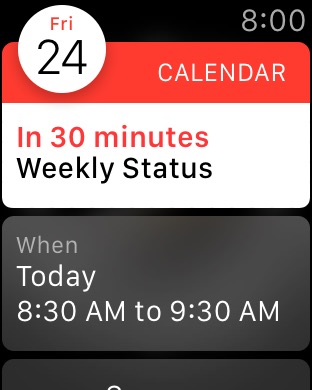 Calendar Notification on Apple Watch (1st generation) 42mm running watchOS 1.0.1