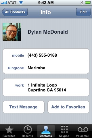 My Contact on iPhone (1st generation) running iPhone OS 1.0