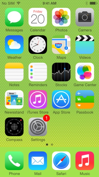 5C Green Home Screen on iPhone 5S + iPhone 5C running iOS 7.1.1