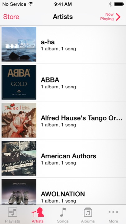 Music Artists on iPhone 5S + iPhone 5C running iOS 7.1.1