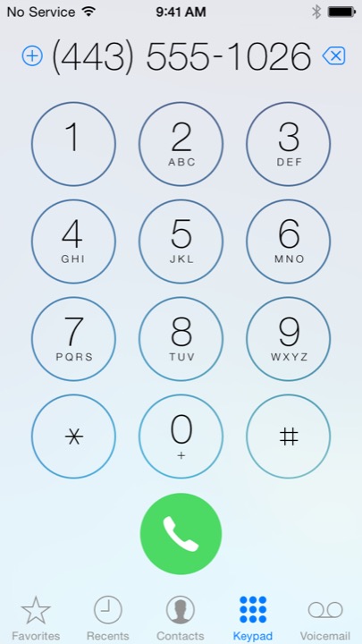 Phone Keypad on iPhone 5S + iPhone 5C running iOS 7.1.1