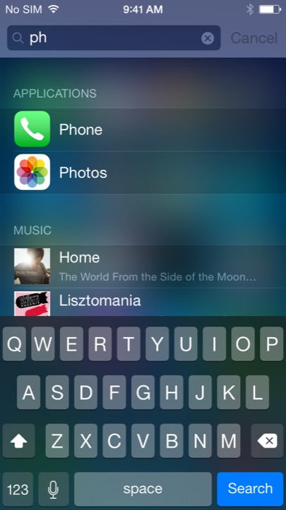 Spotlight Searching on iPhone 5S + iPhone 5C running iOS 7.1.1