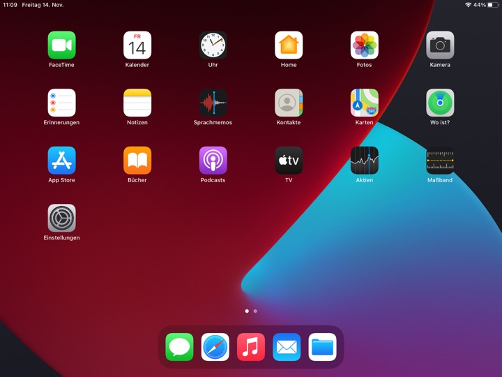Home Screen Dark Landscape on iPad (8th generation) running iPadOS 14
