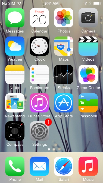 Sticks Home Screen on iPhone 5S + iPhone 5C running iOS 7.1.1