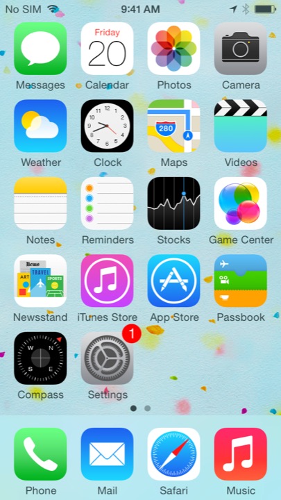 Confetti Home Screen on iPhone 5S + iPhone 5C running iOS 7.1.1