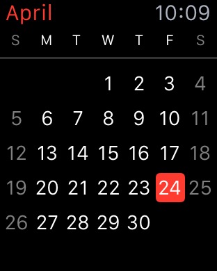 Calendar Month on Apple Watch (1st generation) 42mm running watchOS 1.0.1