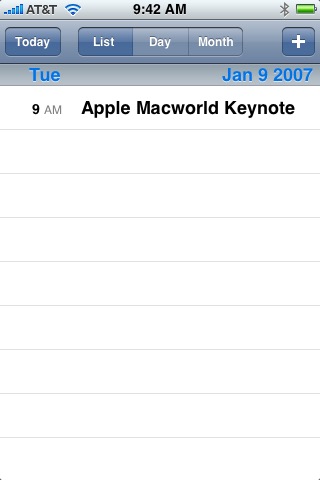 Calendar List on iPhone (1st generation) running iPhone OS 1.0