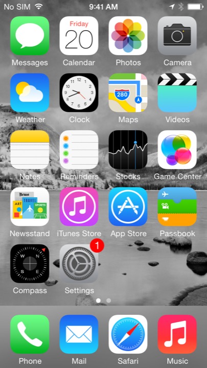 Gray Lake Home Screen on iPhone 5S + iPhone 5C running iOS 7.1.1