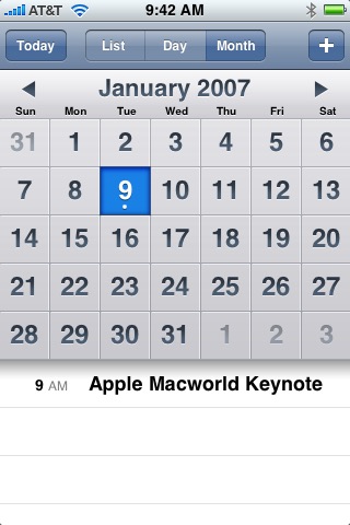 Calendar Month on iPhone (1st generation) running iPhone OS 1.0