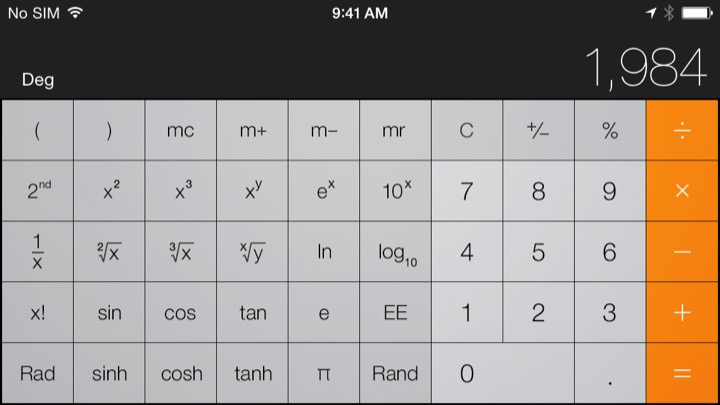 Calculator Landscape on iPhone 5S + iPhone 5C running iOS 7.1.1