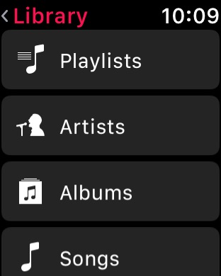 Music Library on Apple Watch Series 3 (42mm) running watchOS 4.3.1