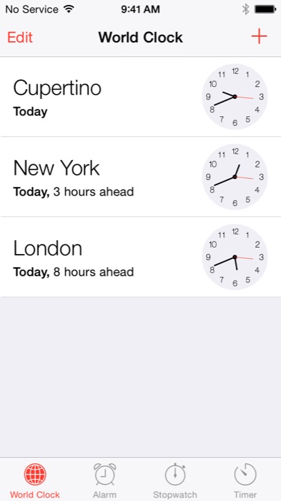 Clock World Clock on iPhone 5S + iPhone 5C running iOS 7.1.1