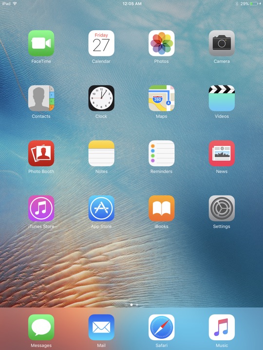 Home Screen Portrait on iPad 9.7-inch + iPad mini 4 running iOS 9