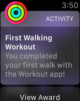 Activity Award Notification on Apple Watch (1st generation) 42mm running watchOS 1.0.1