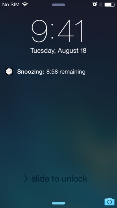 Alarm Snooze Lock Screen on iPhone 5S + iPhone 5C running iOS 7.1.1
