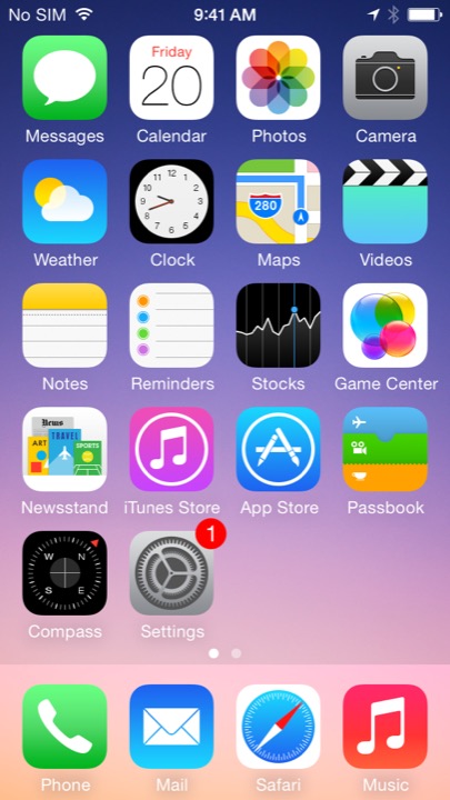 Purple Gradient Home Screen on iPhone 5S + iPhone 5C running iOS 7.1.1