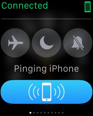 Controls Pinging iPhone Glance on Apple Watch (1st generation) 42mm running watchOS 1.0.1