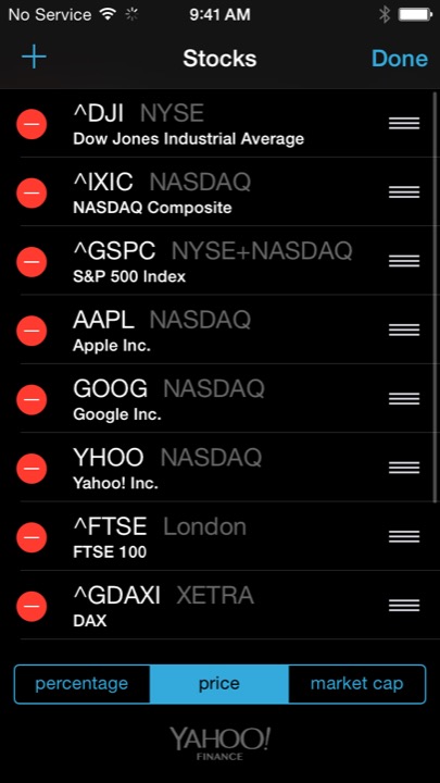 Stocks Settings on iPhone 5S + iPhone 5C running iOS 7.1.1