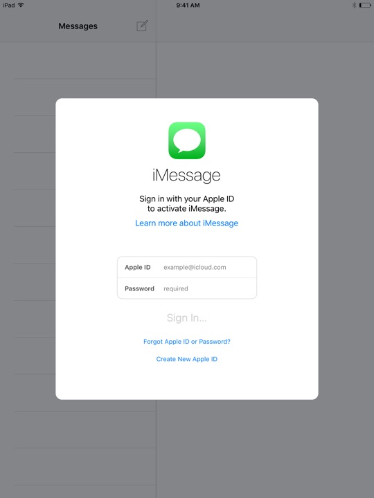 iMessage Sign In on iPad (5th generation) + iPad mini 4 running iOS 10.3.3