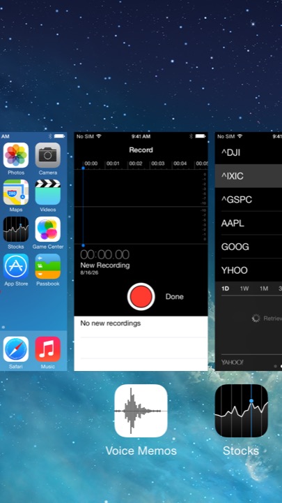App Switcher on iPhone 5S + iPhone 5C running iOS 7.1.1