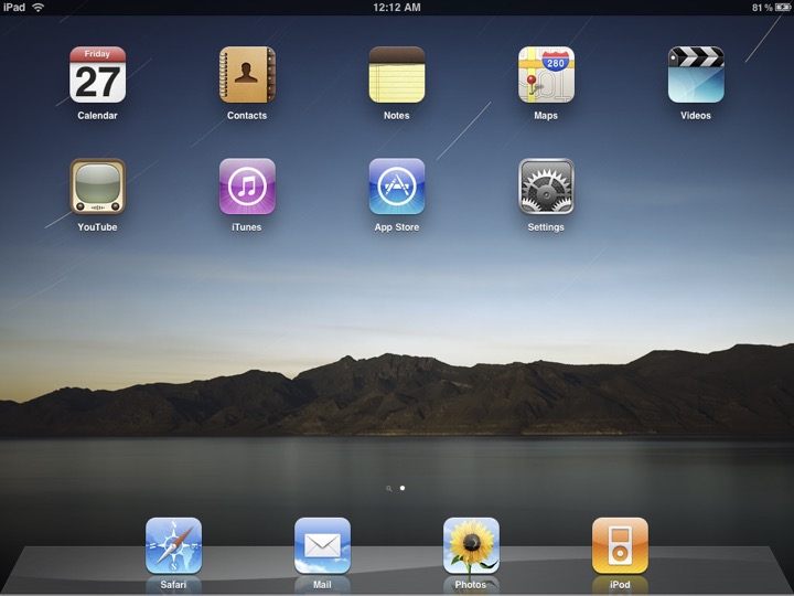 Home Screen Landscape on iPad (1st generation) running iPhone OS 3.2