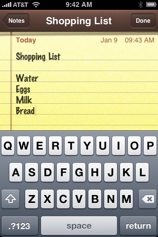 Note on iPhone (1st generation) running iPhone OS 1.0
