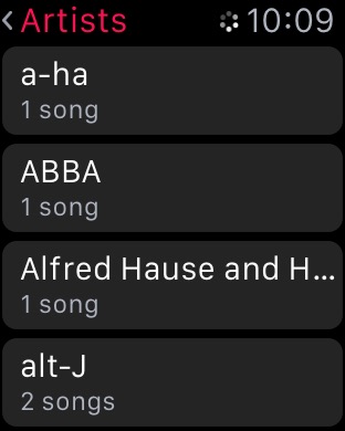 Music Artists on Apple Watch (1st generation) 42mm running watchOS 1.0.1