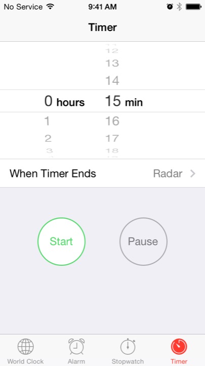 Clock Set Timer on iPhone 5S + iPhone 5C running iOS 7.1.1