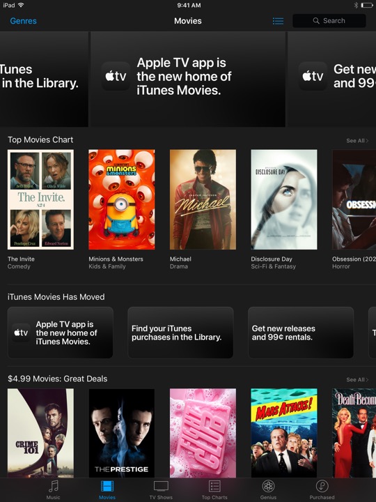 iTunes Movies on iPad (5th generation) + iPad mini 4 running iOS 10.3.3