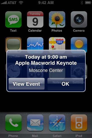 Notification on iPhone (1st generation) running iPhone OS 1.0