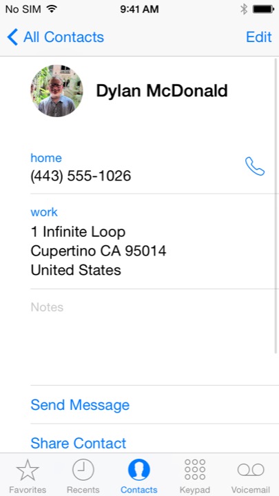 Phone Contact on iPhone 5S + iPhone 5C running iOS 7.1.1