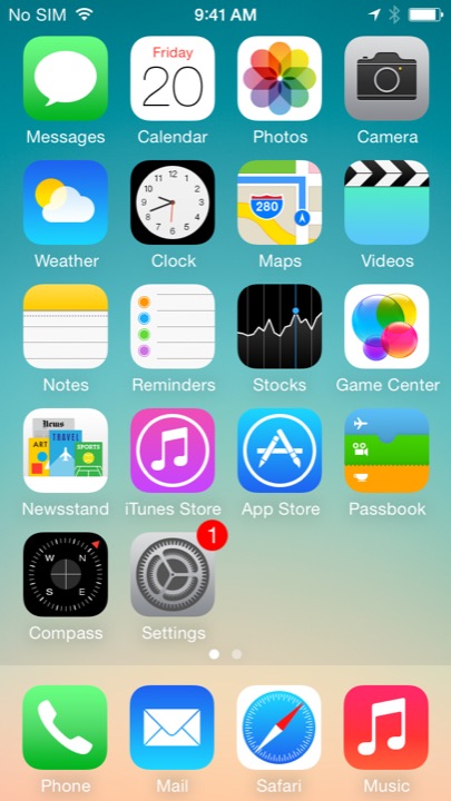 Teal Gradient Home Screen on iPhone 5S + iPhone 5C running iOS 7.1.1