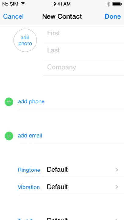 New Contact on iPhone 5S + iPhone 5C running iOS 7.1.1