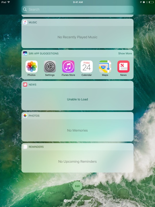 Lock Screen Widgets Scrolled on iPad (5th generation) + iPad mini 4 running iOS 10.3.3