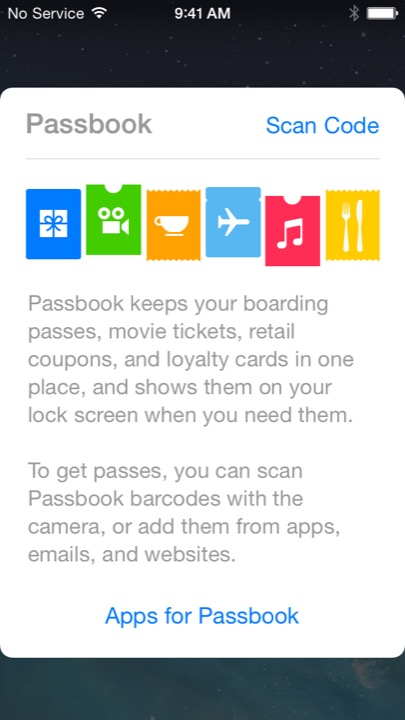 Passbook on iPhone 5S + iPhone 5C running iOS 7.1.1