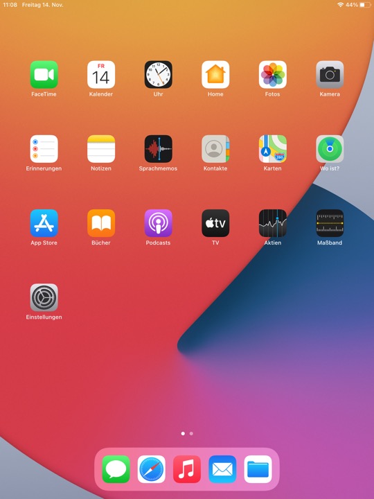 Home Screen Light Portrait on iPad (8th generation) running iPadOS 14