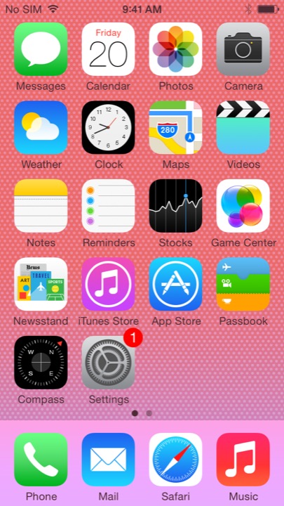 5C Pink Home Screen on iPhone 5S + iPhone 5C running iOS 7.1.1
