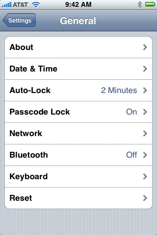 General Settings on iPhone (1st generation) running iPhone OS 1.0