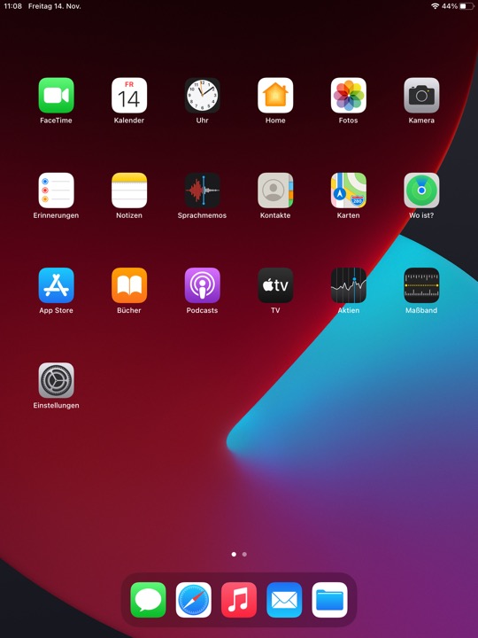 Home Screen Dark Portrait on iPad (8th generation) running iPadOS 14