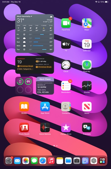 Home Screen Portrait on iPad mini (A18 Pro) running iPadOS 18