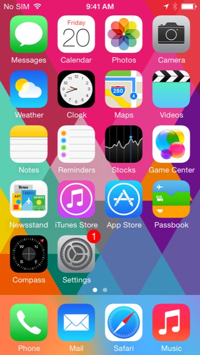 Red Triangles Home Screen on iPhone 5S + iPhone 5C running iOS 7.1.1