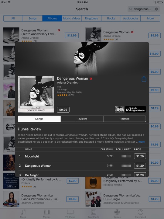 iTunes Store Album on iPad (5th generation) + iPad mini 4 running iOS 10.3.3