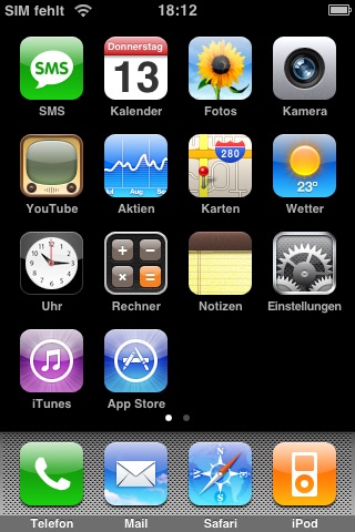 Home Screen on iPhone 3G running iPhone OS 2
