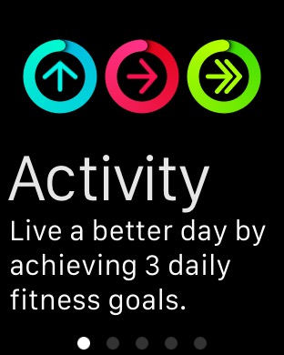 Activity Setup Welcome on Apple Watch (1st generation) 42mm running watchOS 1.0.1