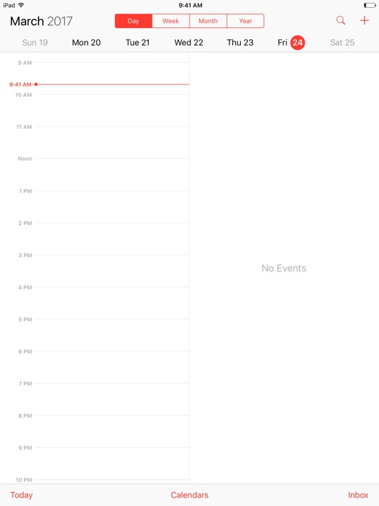 Calendar Day View on iPad (5th generation) + iPad mini 4 running iOS 10.3.3