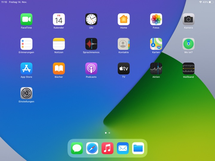 Home Screen Light Landscape on iPad (8th generation) running iPadOS 14