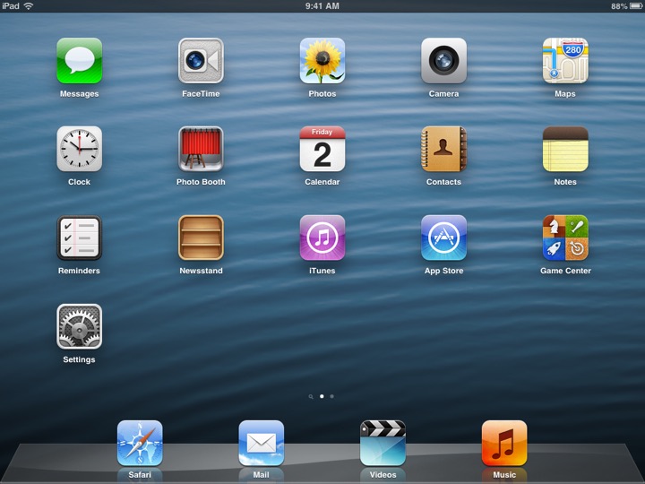 Home Screen Landscape on iPad (4th generation) running iOS 6.0.1