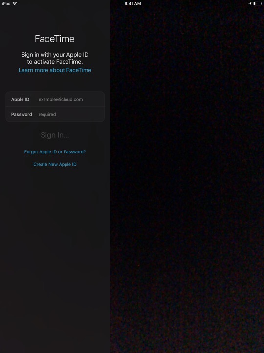 FaceTime Sign In on iPad (5th generation) + iPad mini 4 running iOS 10.3.3
